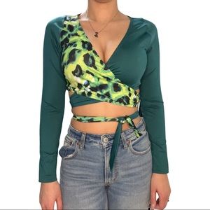 Wolf & Whistle recycled cross over long sleeve top in teal